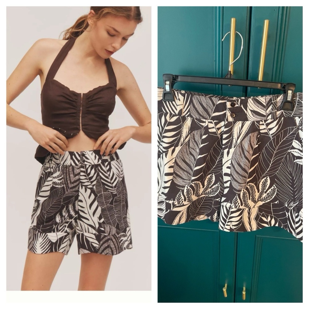 Anthropologie Printed High-Rise Shorts Tropical Leaf Print | Farm Rio Sz XS
